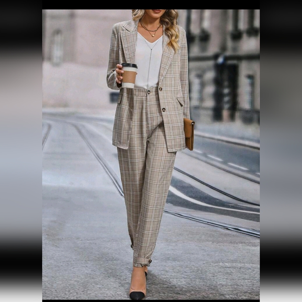 Women's Plaid Blazer Suit Jacket